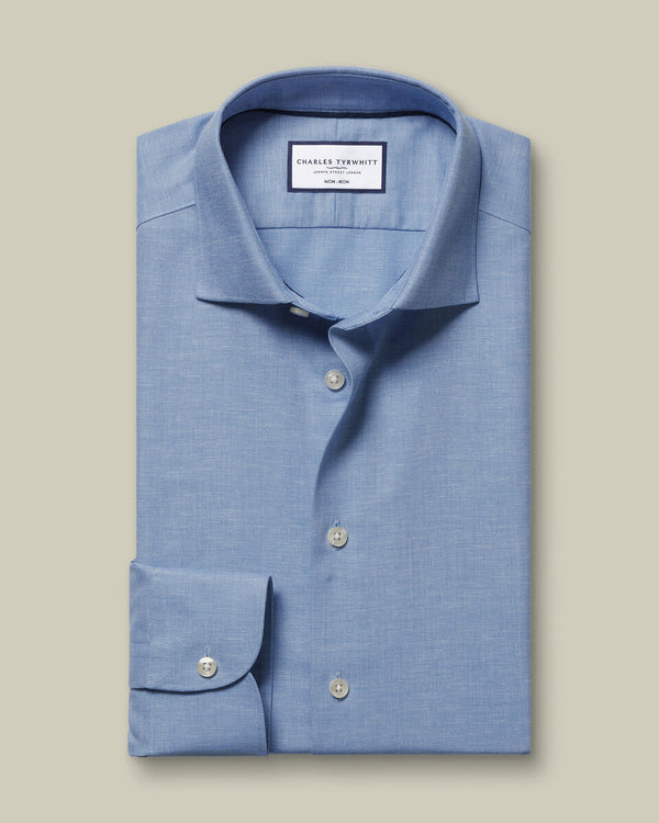 Non-Iron Cotton Linen Shirt - Cornflower Blue