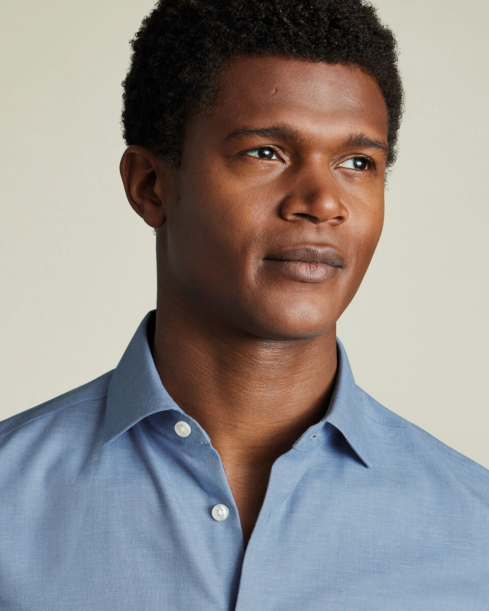 Non-Iron Cotton Linen Shirt - Cornflower Blue