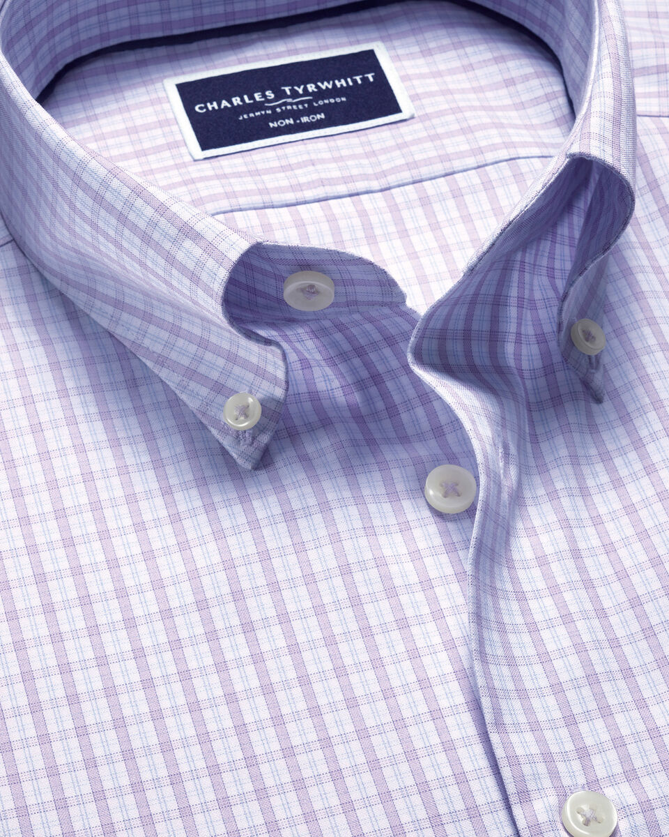 Non-Iron Oxford Grid Check Shirt - Lilac Purple