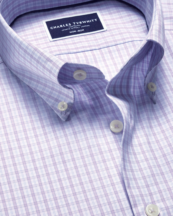 Non-Iron Oxford Grid Check Shirt - Lilac Purple