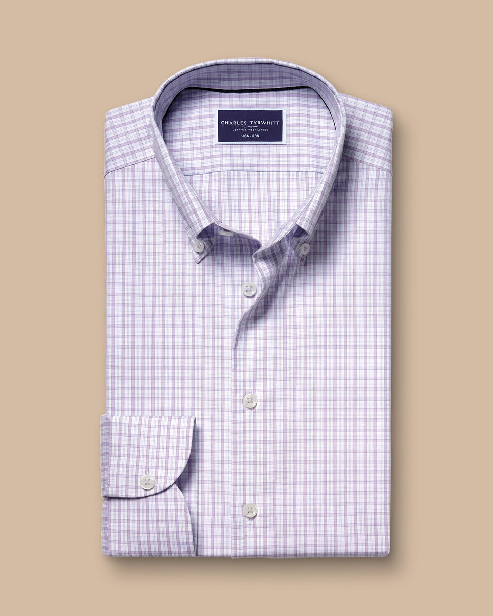 Non-Iron Oxford Grid Check Shirt - Lilac Purple