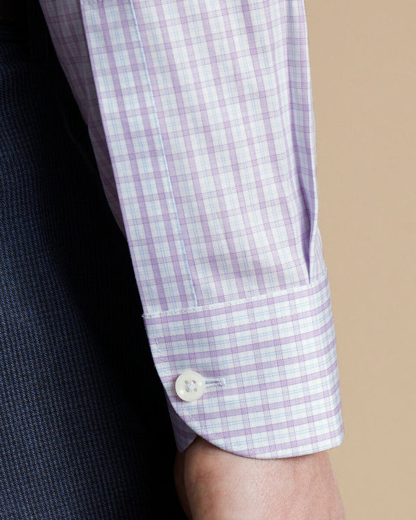 Non-Iron Oxford Grid Check Shirt - Lilac Purple