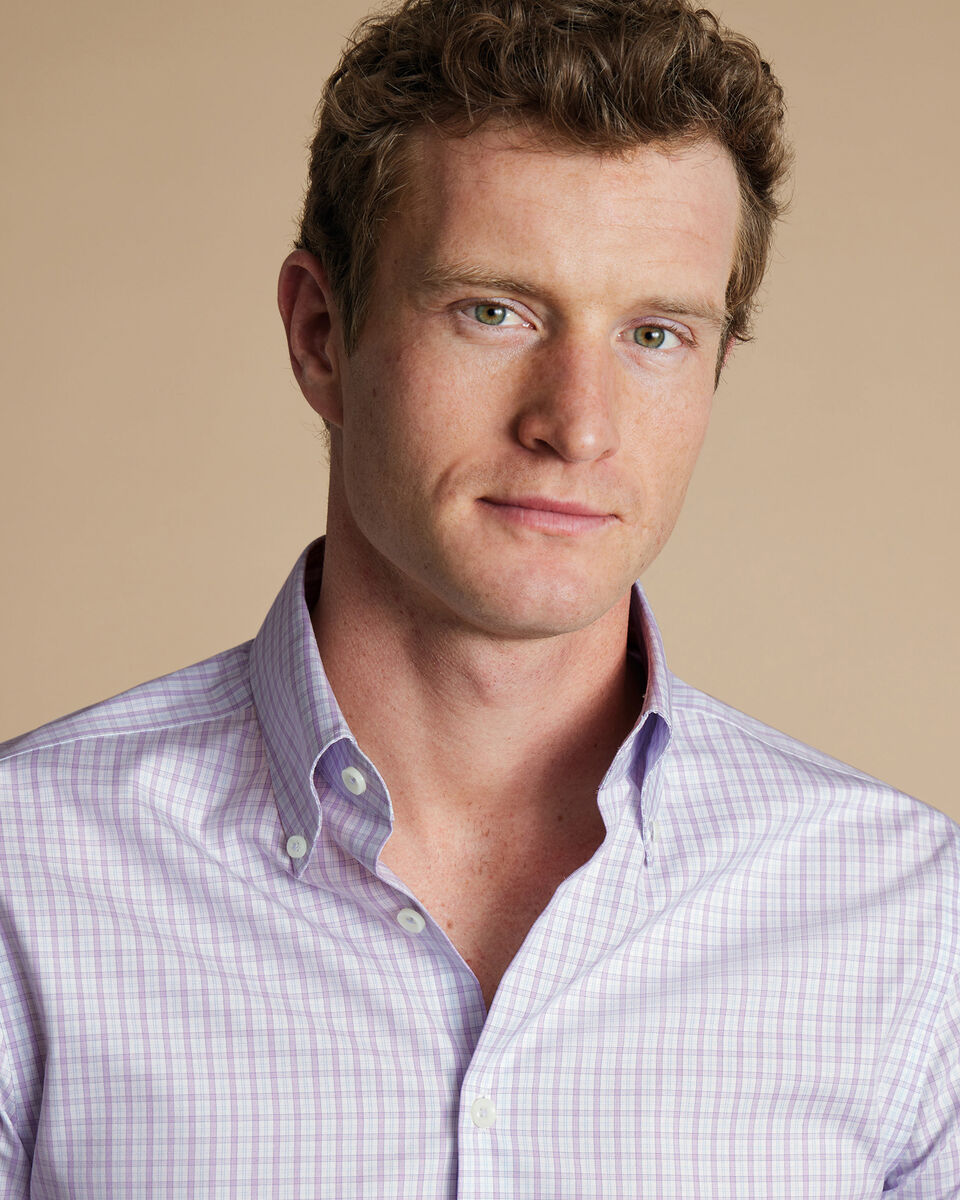 Non-Iron Oxford Grid Check Shirt - Lilac Purple