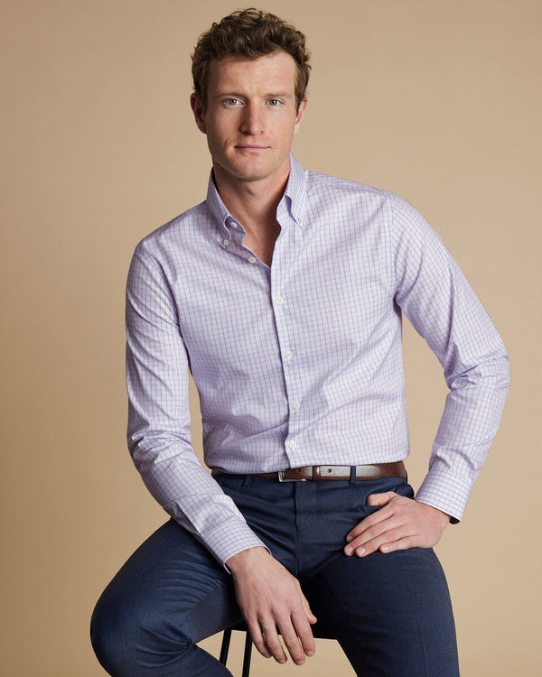 Non-Iron Oxford Grid Check Shirt - Lilac Purple