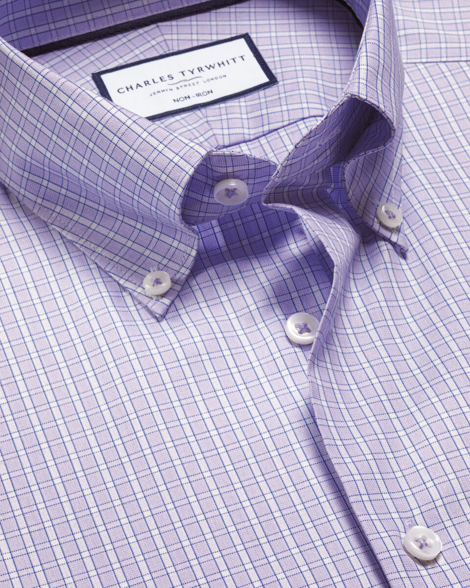 Non-Iron Stretch Oxford Check Shirt - Lilac