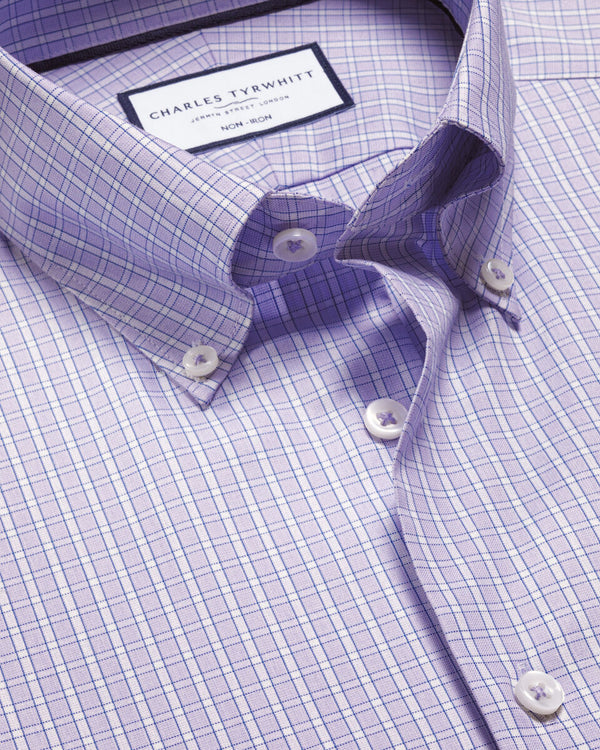 Non-Iron Stretch Oxford Check Shirt - Lilac