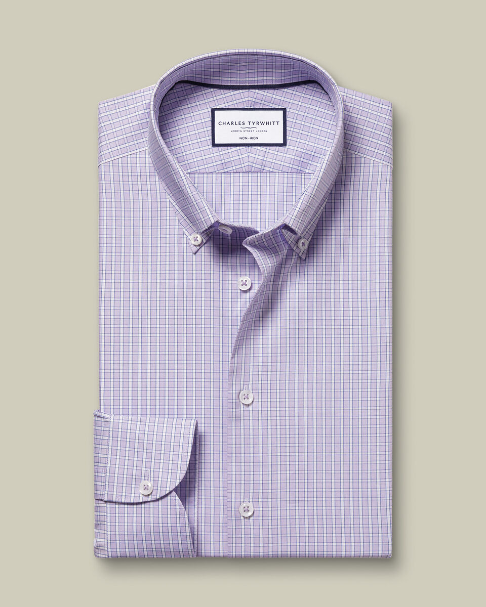 Non-Iron Stretch Oxford Check Shirt - Lilac