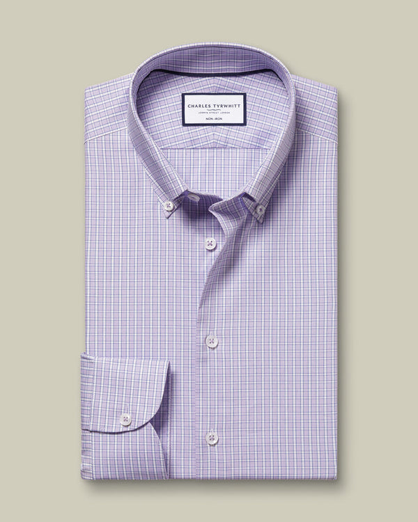 Non-Iron Stretch Oxford Check Shirt - Lilac