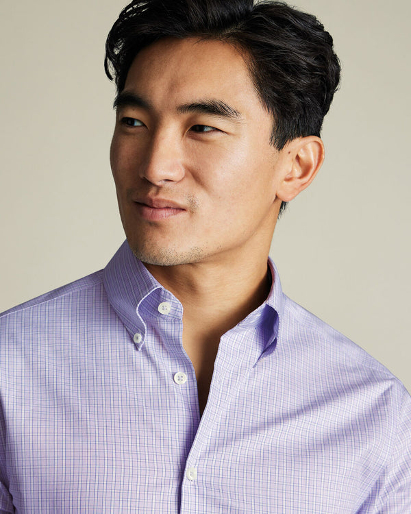 Non-Iron Stretch Oxford Check Shirt - Lilac