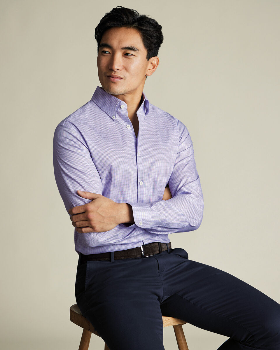 Non-Iron Stretch Oxford Check Shirt - Lilac