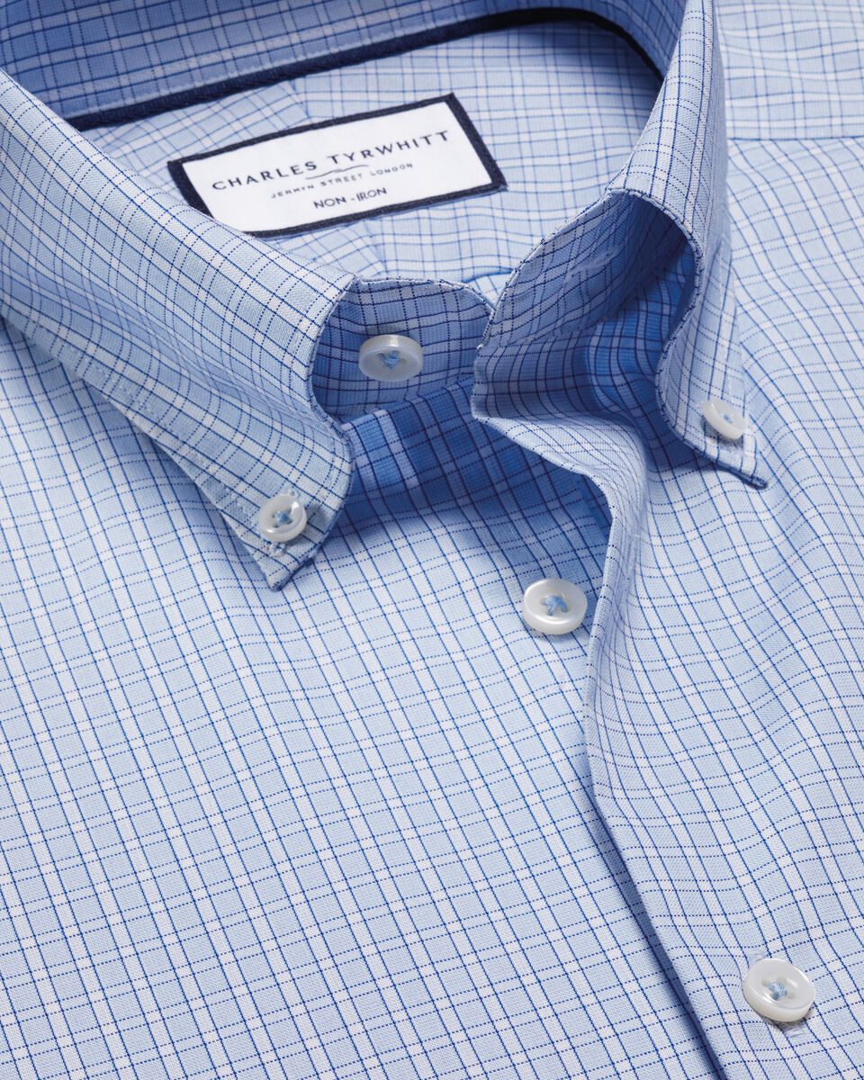 Non-Iron Stretch Oxford Check Shirt - Sky Blue Main image