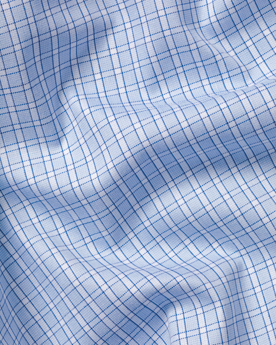 Non-Iron Stretch Oxford Check Shirt - Sky Blue