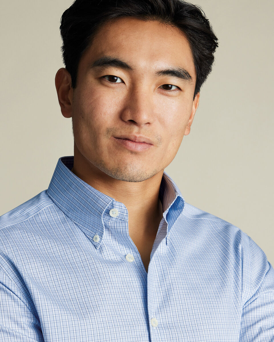 Non-Iron Stretch Oxford Check Shirt - Sky Blue
