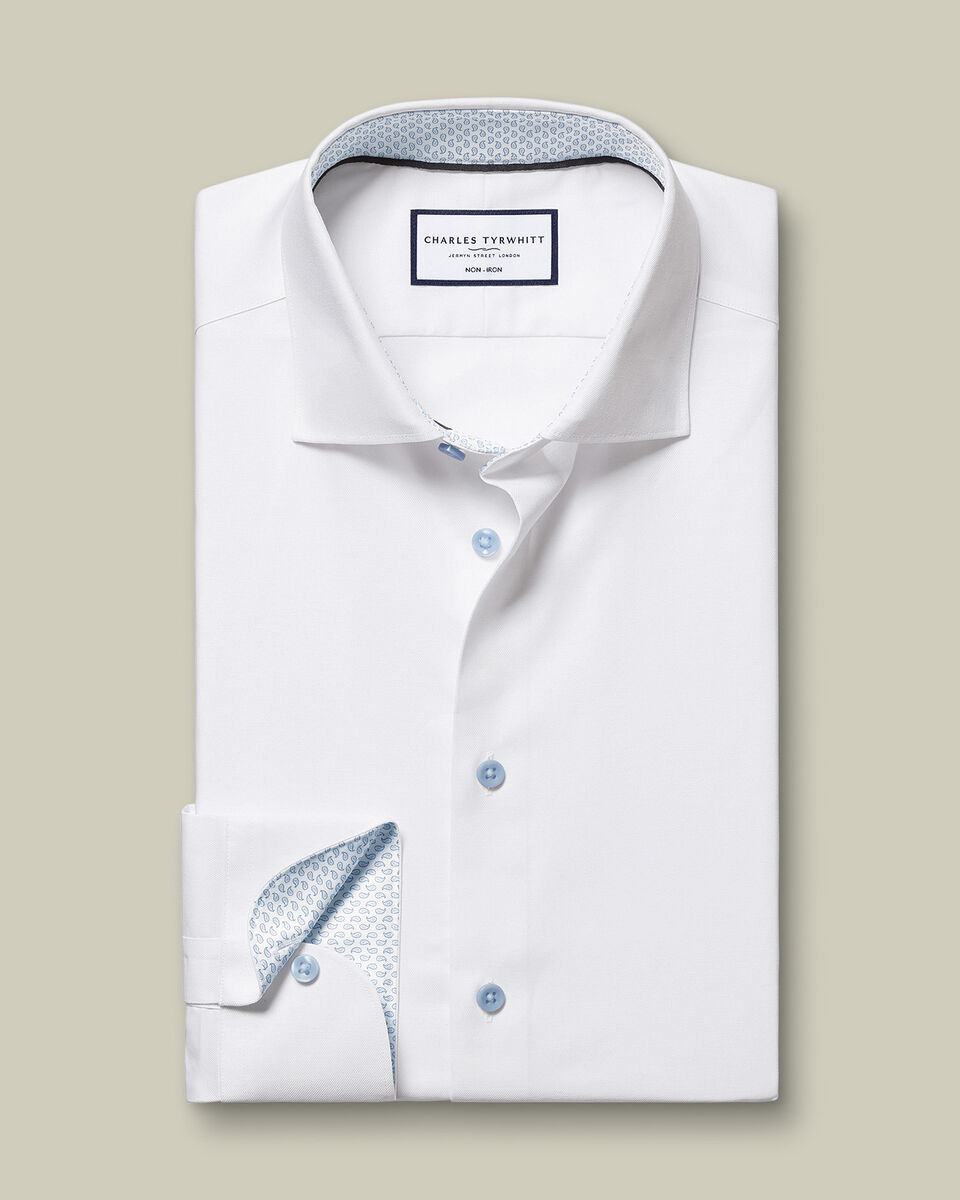 Non-Iron Stretch Printed Trim Shirt - White