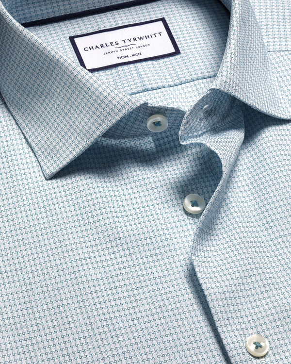 Non-Iron Stretch Texture Shirt - Teal Green