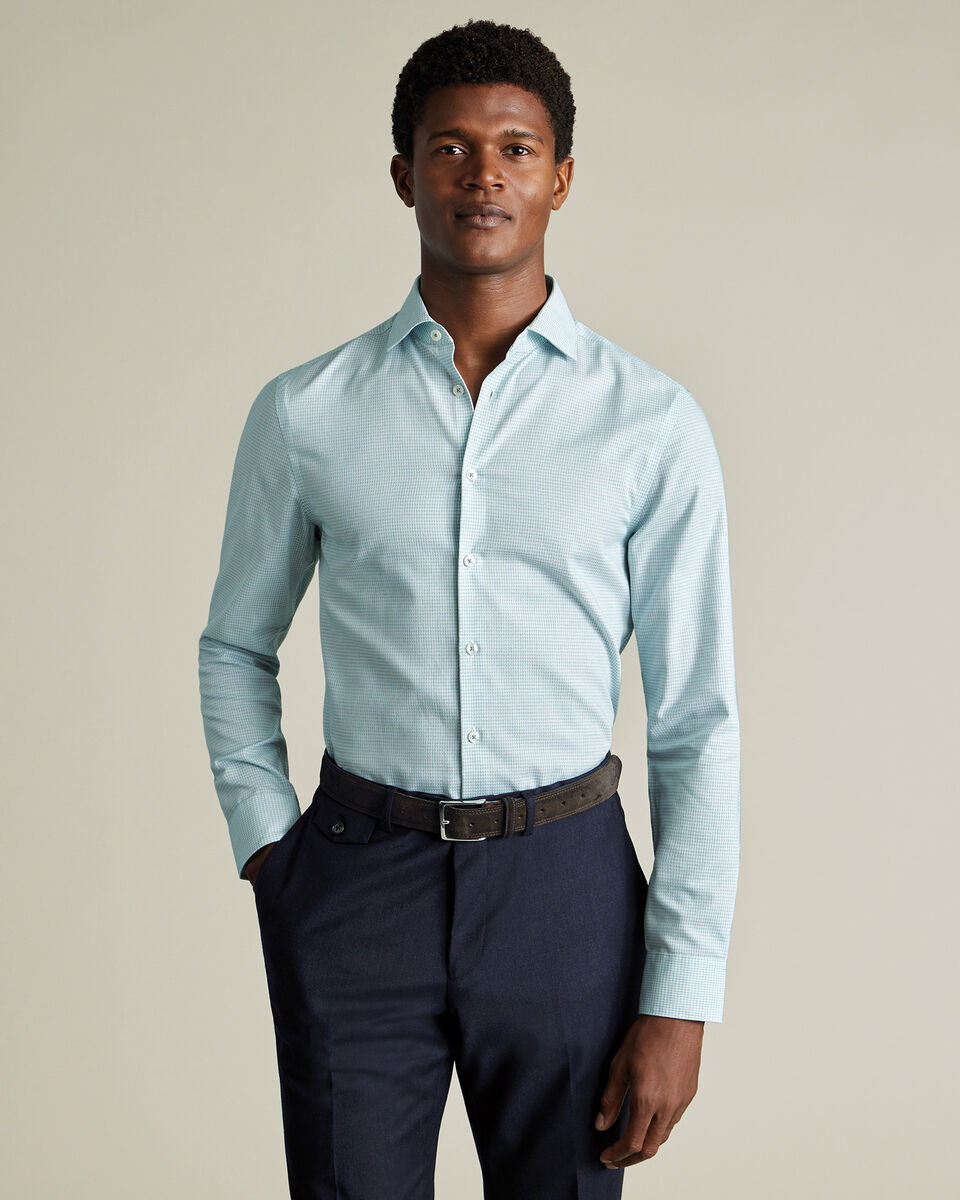 Non-Iron Stretch Texture Shirt - Teal Green