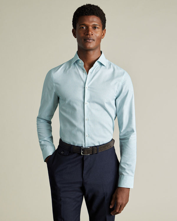 Non-Iron Stretch Texture Shirt - Teal Green