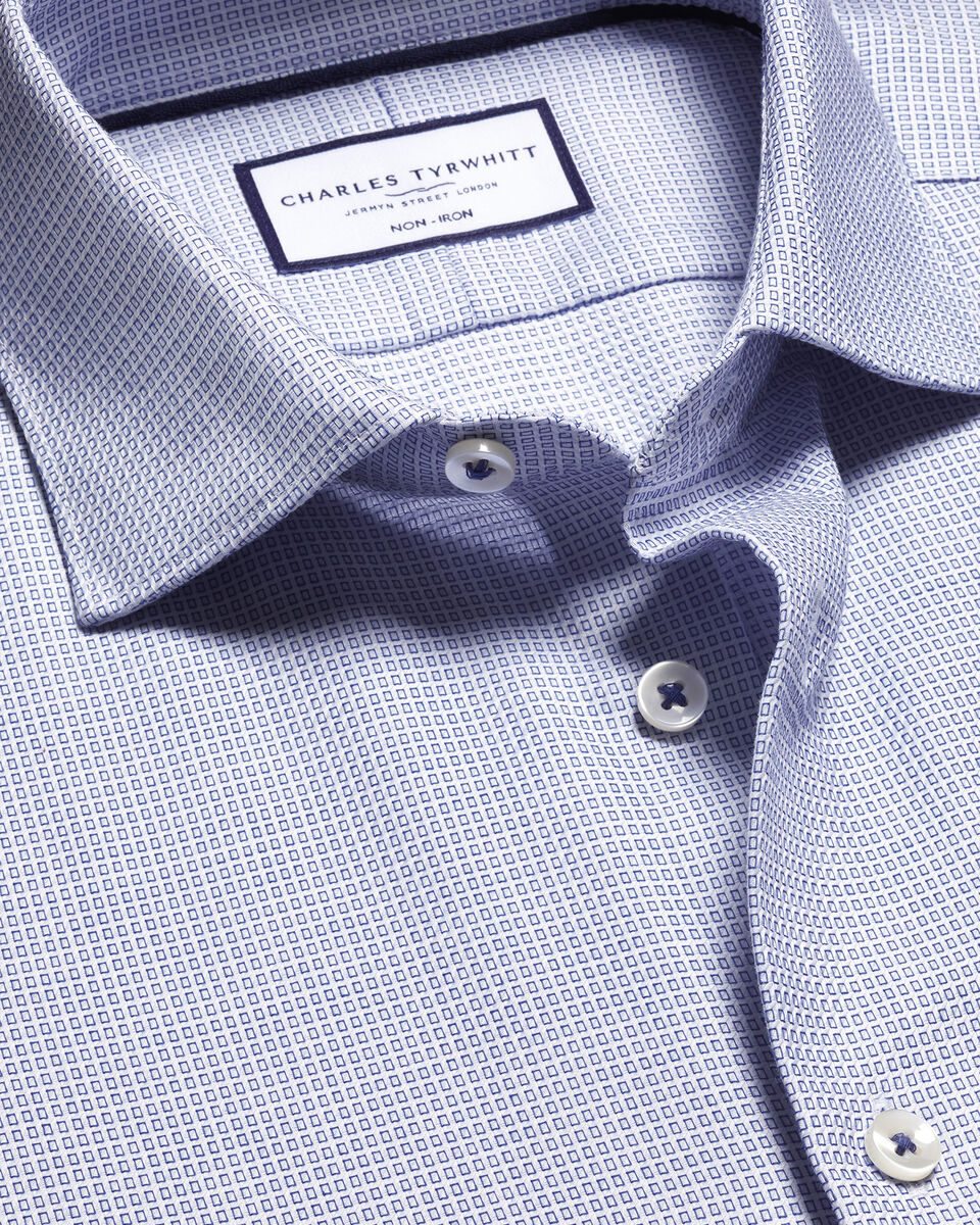 Non-Iron Stretch Texture Square Shirt - Cobalt Blue