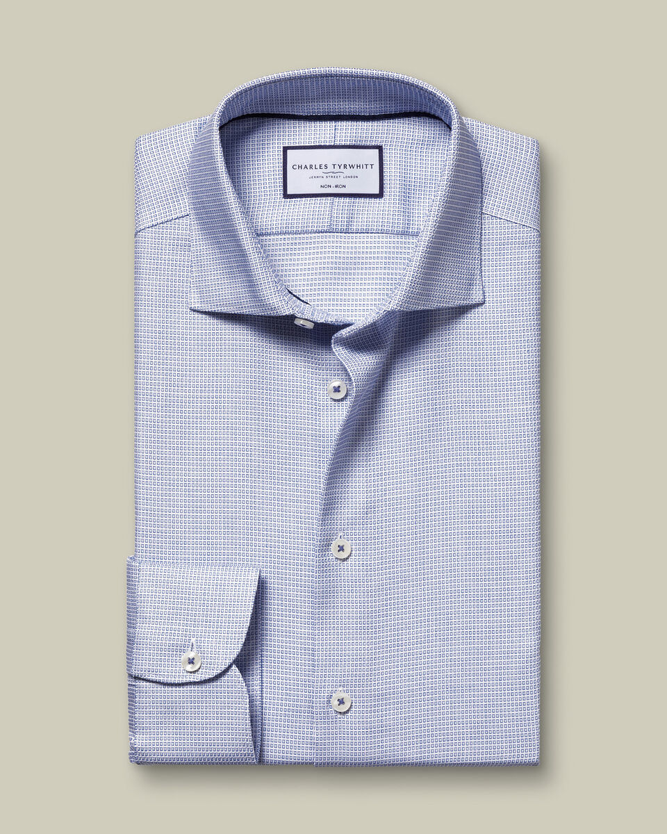 Non-Iron Stretch Texture Square Shirt - Cobalt Blue