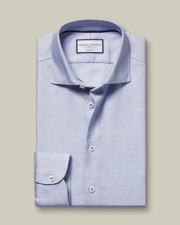 Non-Iron Stretch Texture Square Shirt - Cobalt Blue