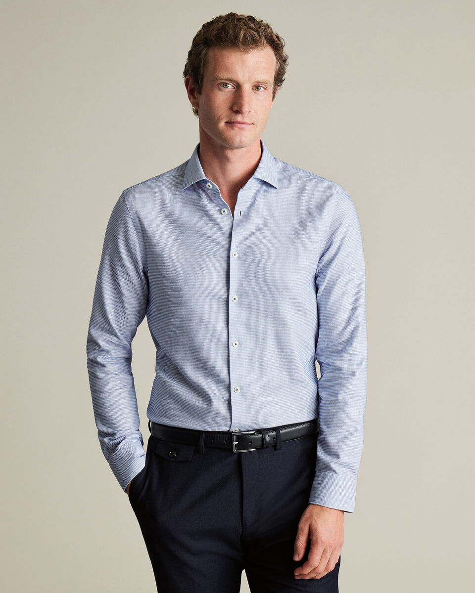 Non-Iron Stretch Texture Square Shirt - Cobalt Blue