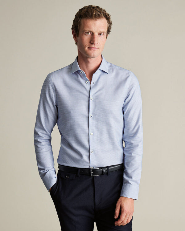 Non-Iron Stretch Texture Square Shirt - Cobalt Blue