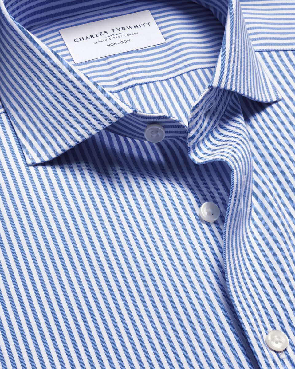 Non-Iron Twill Performance Stripe Shirt - Royal Blue Main image