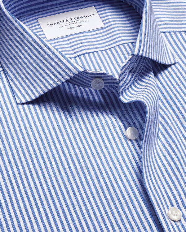 Non-Iron Twill Performance Stripe Shirt - Royal Blue