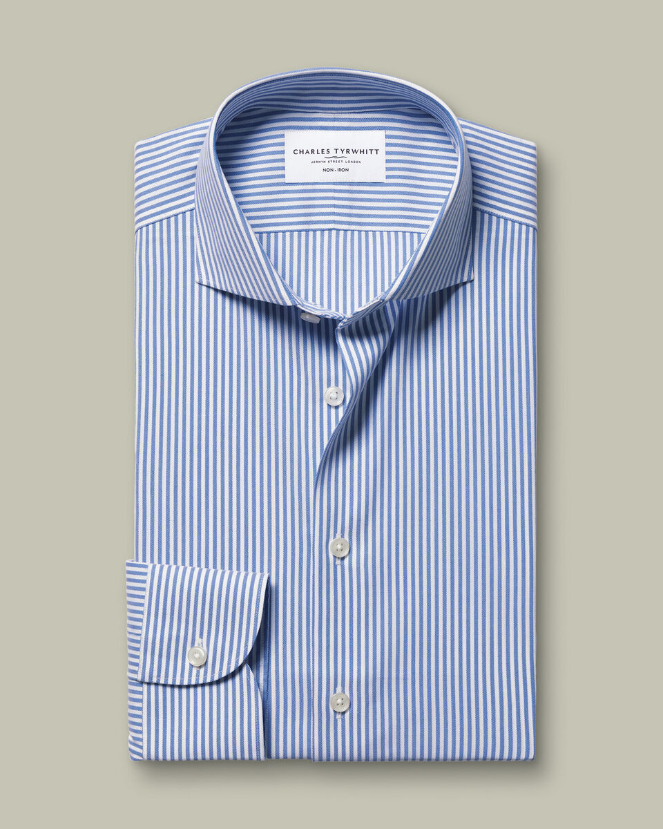 Non-Iron Twill Performance Stripe Shirt - Royal Blue