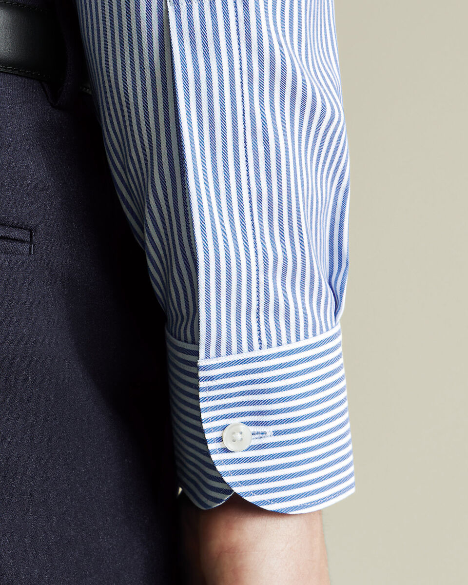 Non-Iron Twill Performance Stripe Shirt - Royal Blue