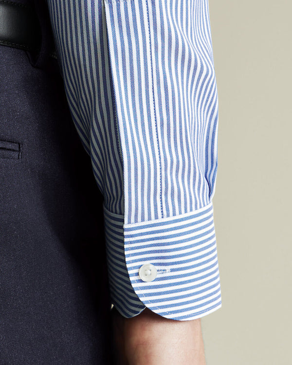 Non-Iron Twill Performance Stripe Shirt - Royal Blue
