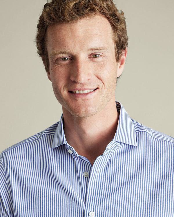Non-Iron Twill Performance Stripe Shirt - Royal Blue