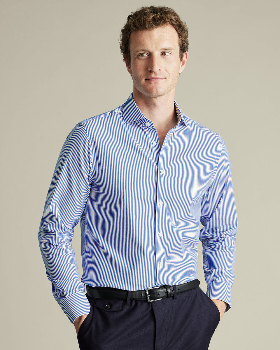 Non-Iron Twill Performance Stripe Shirt - Royal Blue Secondary image
