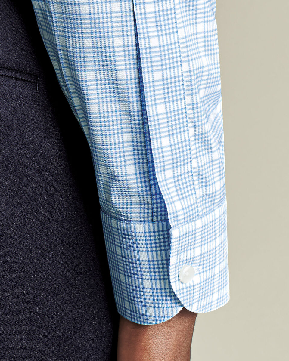 Non-Iron Twill Performance Check Shirt- Cornflower Blue