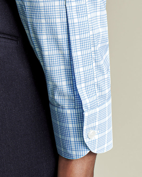 Non-Iron Twill Performance Check Shirt- Cornflower Blue