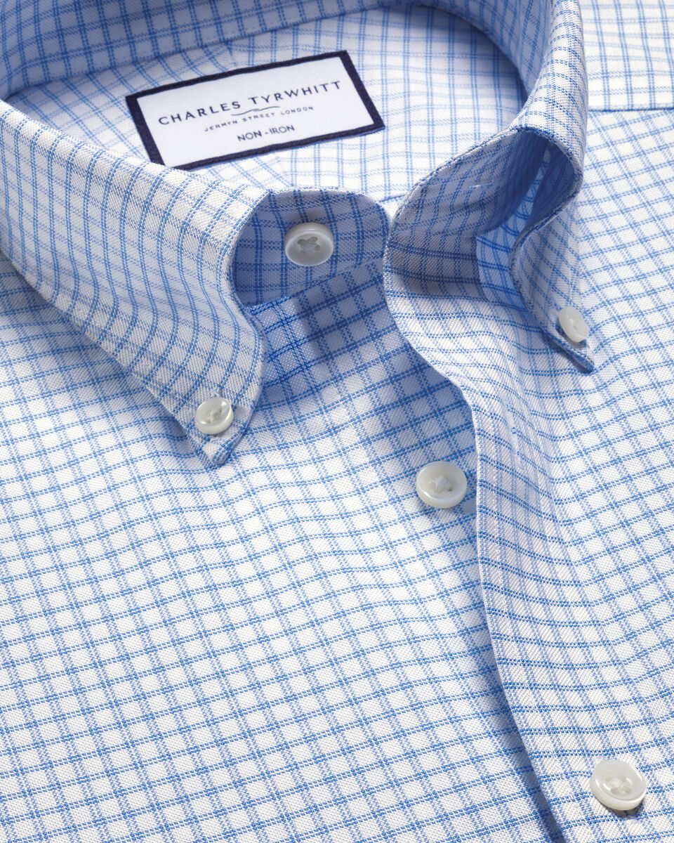 Non-Iron Stretch Oxford Check Shirt - Cornflower Blue Main image