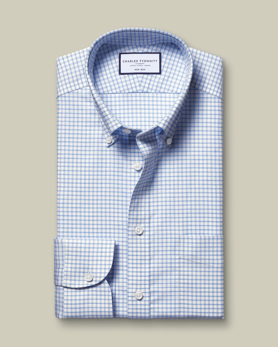 Non-Iron Stretch Oxford Check Shirt - Cornflower Blue