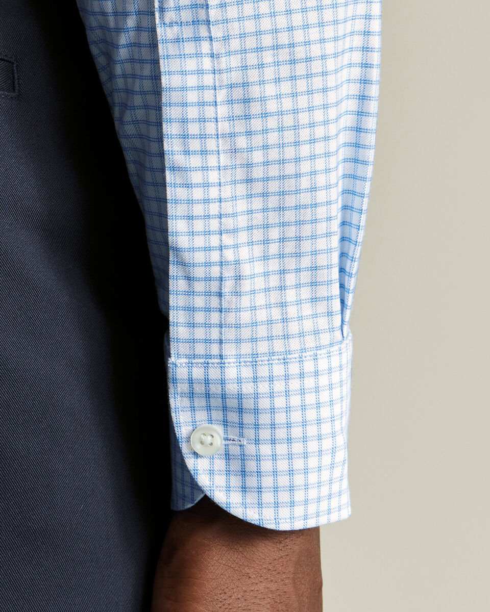 Non-Iron Stretch Oxford Check Shirt - Cornflower Blue