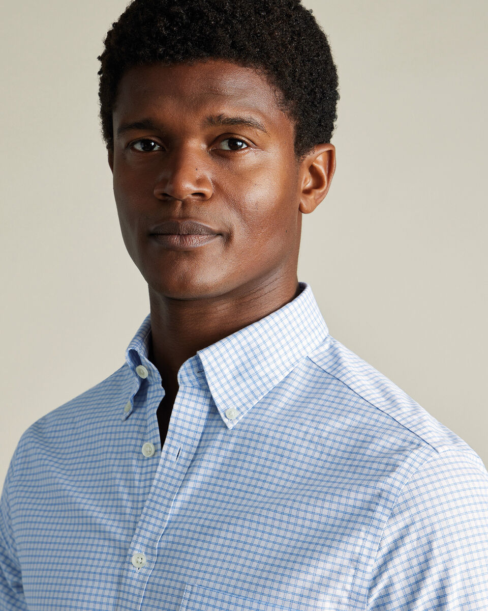 Non-Iron Stretch Oxford Check Shirt - Cornflower Blue