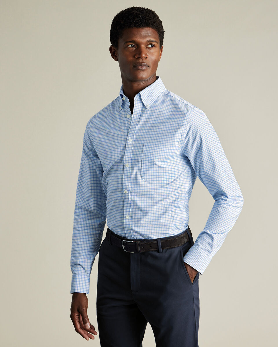Non-Iron Stretch Oxford Check Shirt - Cornflower Blue Secondary image