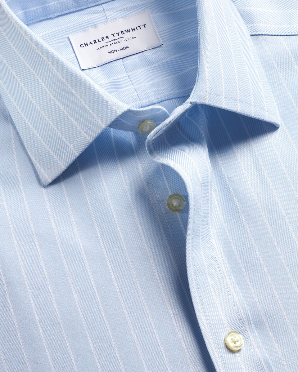 Non-Iron Herringbone Stripe Shirt – Light Blue