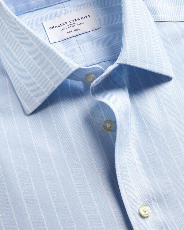 Non-Iron Herringbone Stripe Shirt – Light Blue