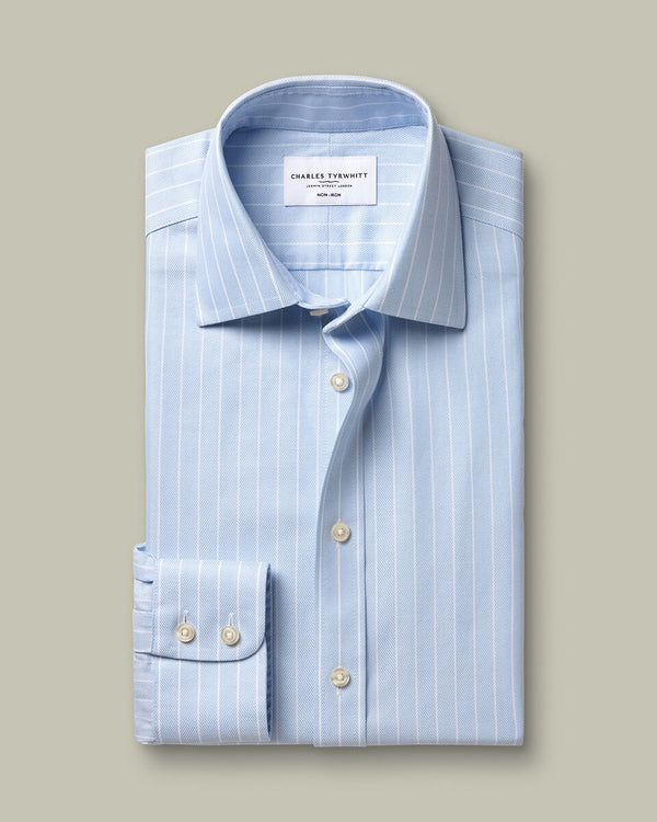 Non-Iron Herringbone Stripe Shirt – Light Blue