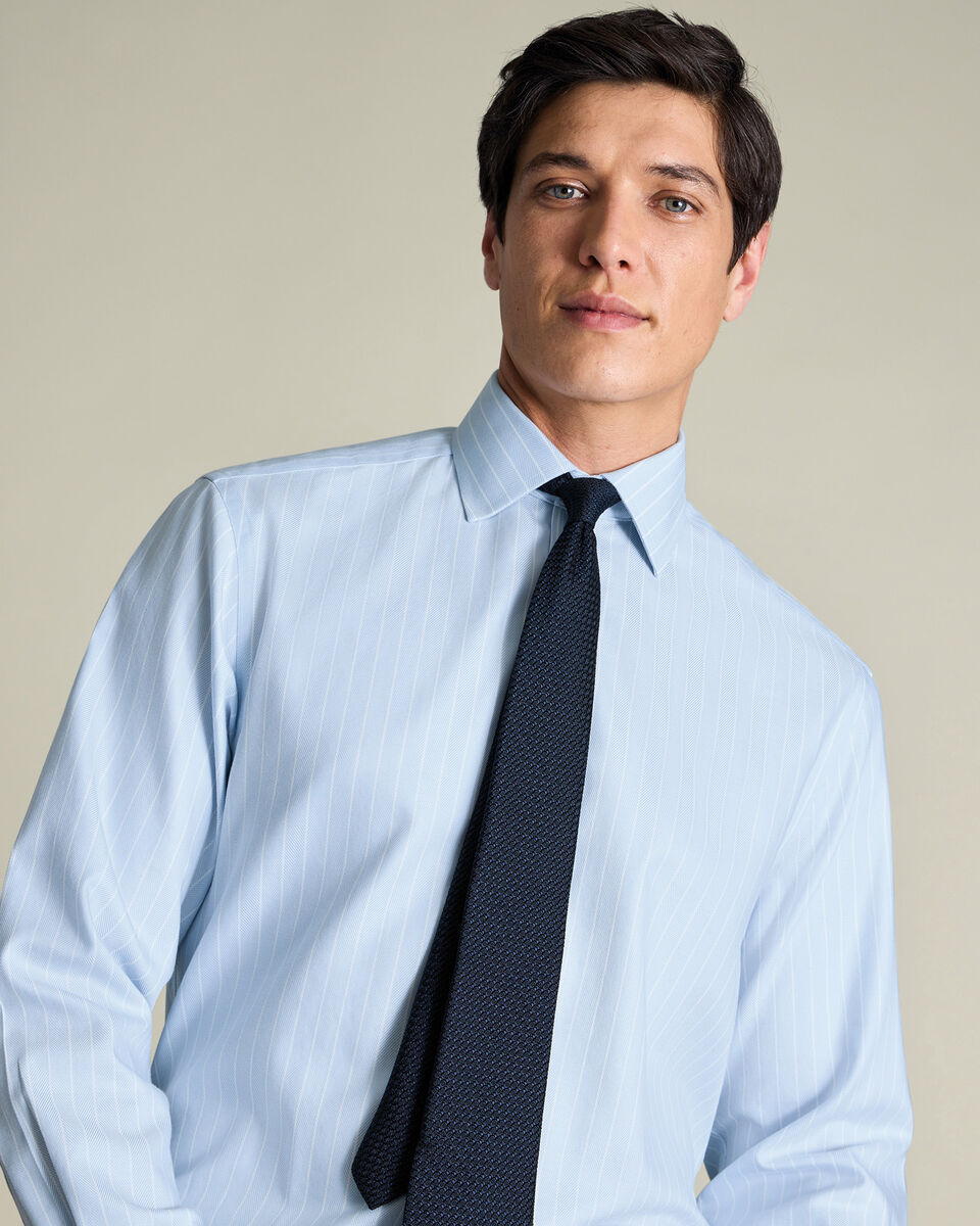 Non-Iron Herringbone Stripe Shirt – Light Blue