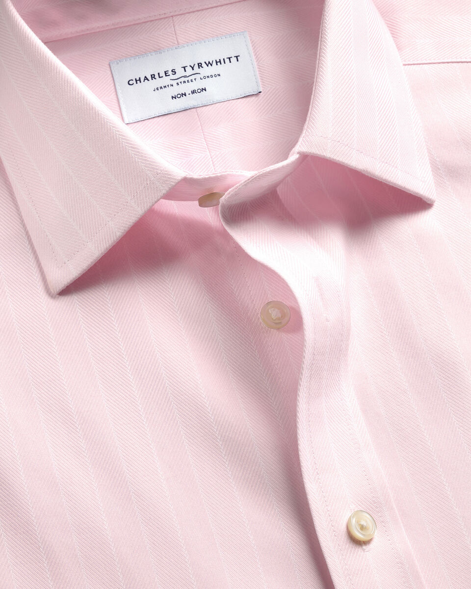Non-Iron Herringbone Stripe Shirt – Light Pink Main image