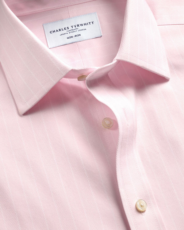 Non-Iron Herringbone Stripe Shirt – Light Pink