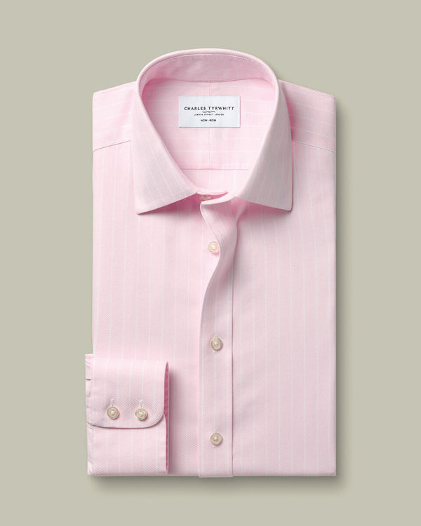 Non-Iron Herringbone Stripe Shirt – Light Pink