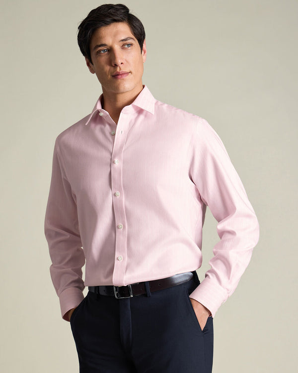 Non-Iron Herringbone Stripe Shirt – Light Pink