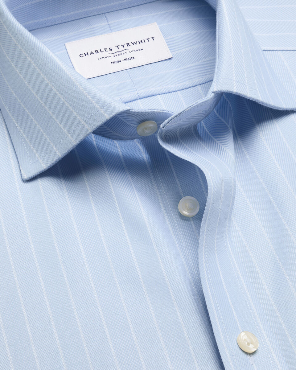 Non-Iron Herringbone Stripe Shirt – Light Blue Main image