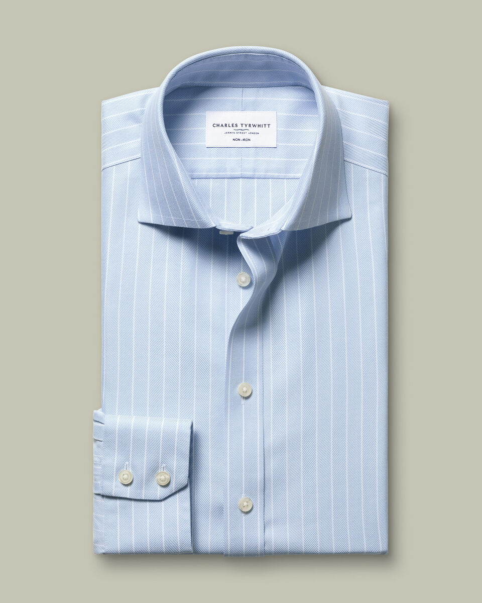 Non-Iron Herringbone Stripe Shirt – Light Blue